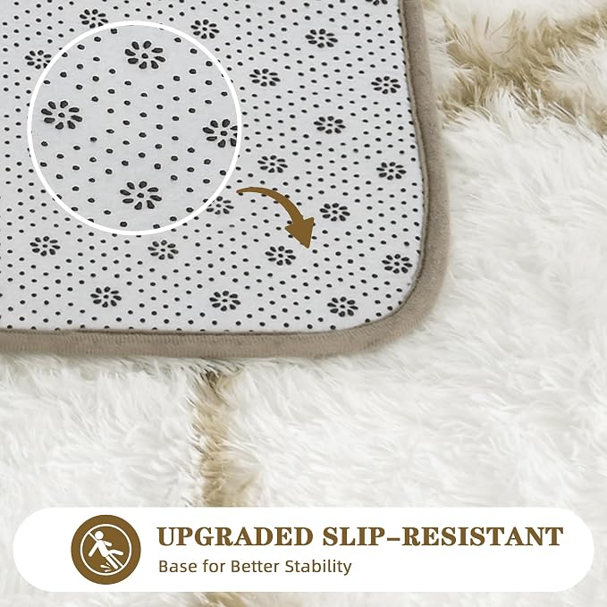 Fluffy Rug for Bedroom, Soft 4x6 White Shag Plush Geometric Area Rugs | Modern White and Beige Rug, Non Slip Carpet for Living Room, Aesthetic Home Decor, Fuzzy Floor Mat for Nursery Teen Dorm