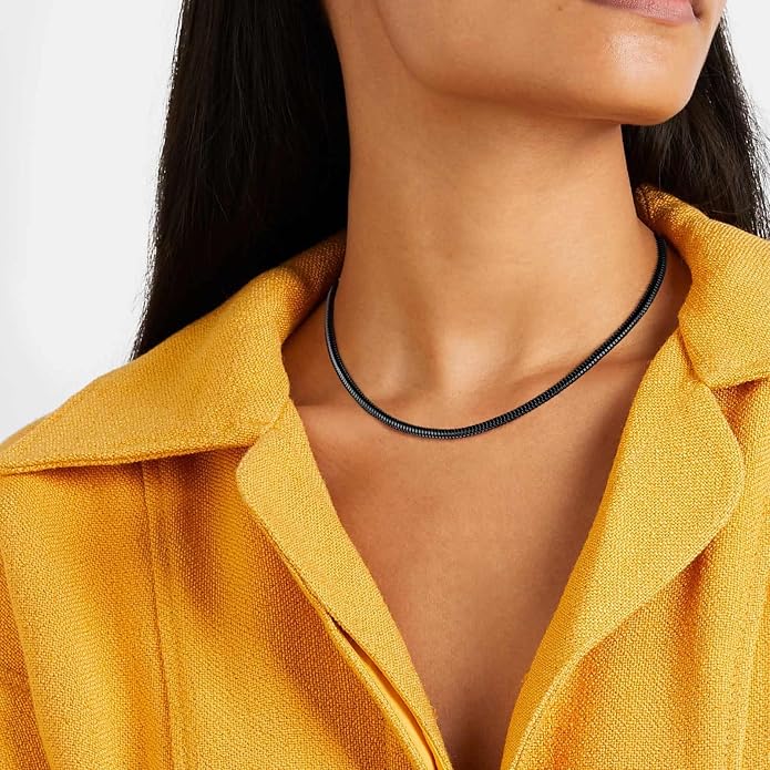 FindChic Black/14K Gold Plated Herringbone Choker Chain Necklace for Women | Waterproof Stainless Steel, Dainty Layering, Flat Snake Chain, Non-Tarnish, Hypoallergenic, Adjustable Extender, Gift Box
