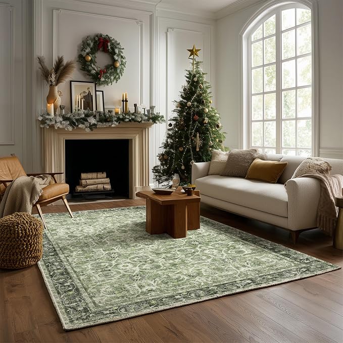 Washable Rugs for Living Room: 5x7 Area Rugs for Bedroom Ultra Soft Non-Slip Stain Resistant Vintage Boho Large Carpet for High-Traffic Dining Room - Farmhouse Decor