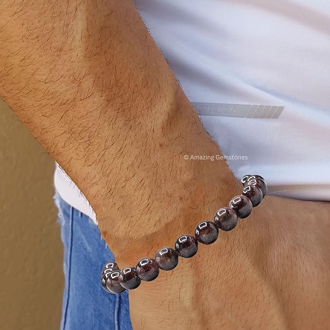 Amazing Gemstone Garnet Bracelet for Women Men's Gifts - Protection Healing Crystal Bracelet - 8mm Gemstone Beaded Adjustable Bracelet