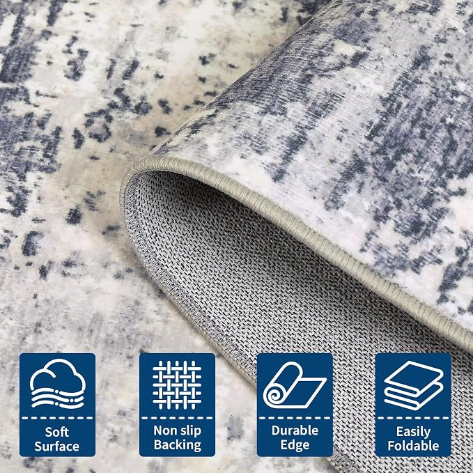 ROYHOME 9x12 Modern Abstract Accent Rug for Living Room Stain Resistant Non Slip Low Pile Accent Bedroom Rug Indoor Floor Cover for Office Home Decor, Grey Taupe