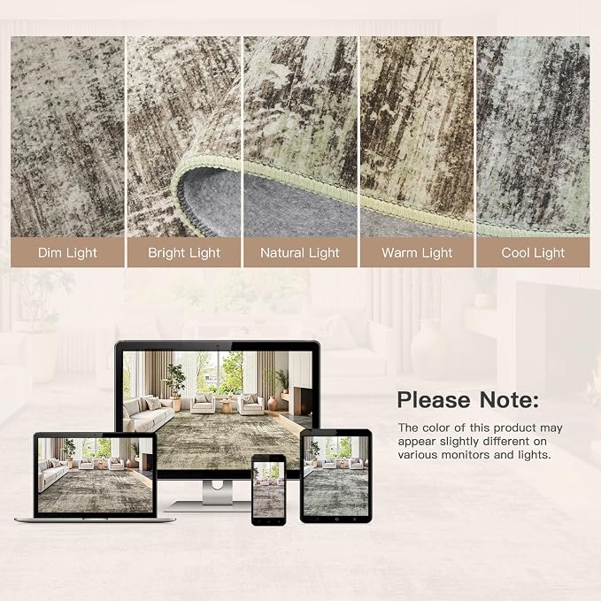 Lofus 5x7 Area Rug for Living Room, Brown Abstract Rugs with Non-Slip Backing, Neutral Modern Washable Carpet for Bedroom Dining Room Home Office Nursery Indoor