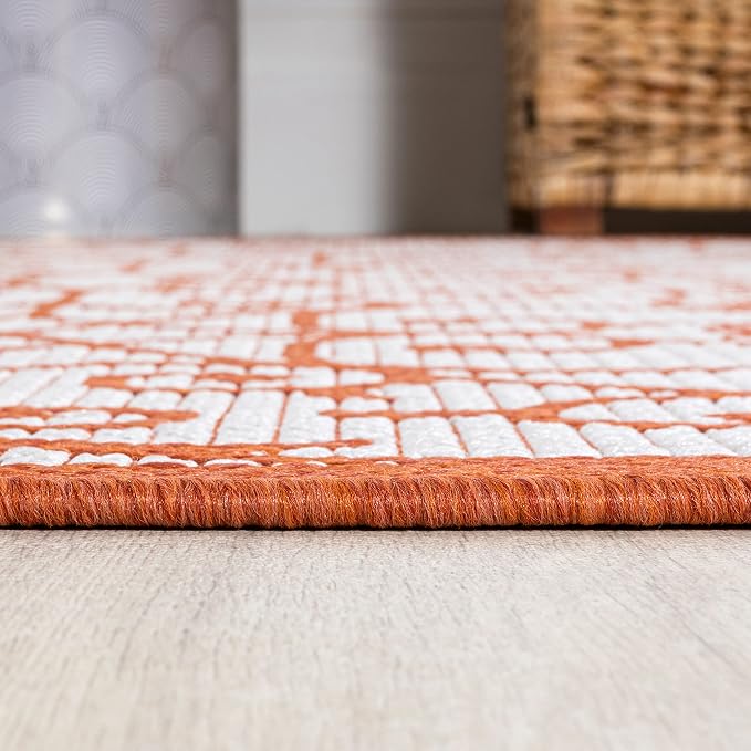 JONATHAN Y Vintage Filigree Indoor Outdoor Runner Rug 2X10 Cream/Orange, Madrid Textured Weave for Backyard, Patio, Porch, Easy-Cleaning, High Traffic, Pet-Friendly, Non-Shedding (SMB107L-210)