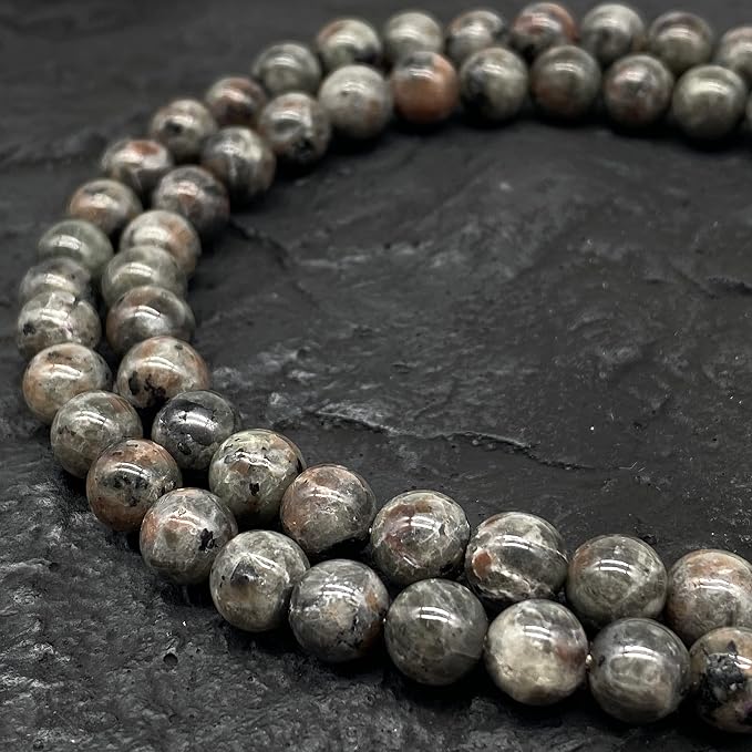 ABCGEMS (UV Glowing Rock - Authentic USA-Sourced) American Smoky Yooperlite Beads from Lake Superior (Flashing Flame Under Ultraviolet) DIY Jewelry Making Smooth Round 12mm