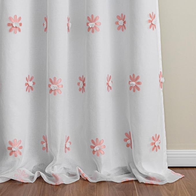 MYSKY HOME Blackout Curtains for Living Room 95 Inch Long Total Light Blocking Pink Floral Curtain for Sliding Door 2 Panels Grommet Girls Bedroom Drapes with Daisy Flower Sheer 52 x 95 in