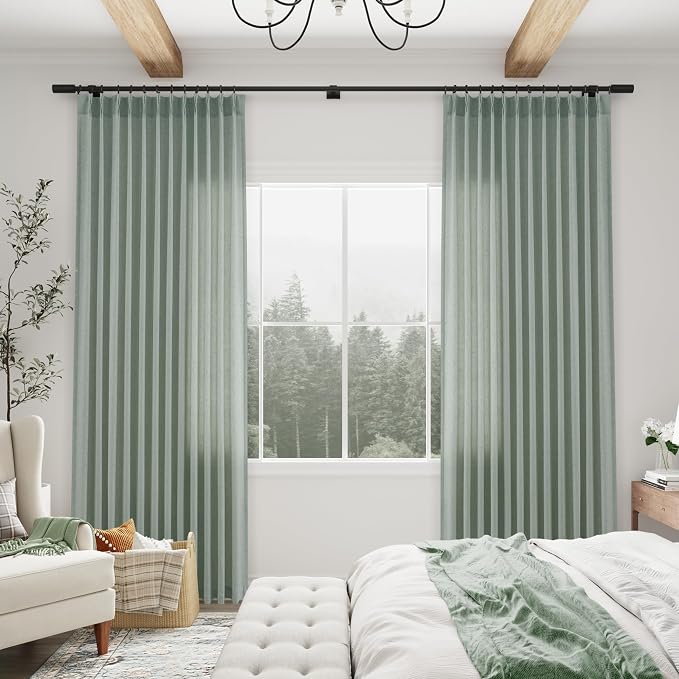 Aersas Desert Sage Pinch Pleated Linen Curtains 84 Inch Length 2 Panels for Living Room Bedroom Semi Sheer Window Curtain Boho Neutral Back Tab Pinch Pleat Drape with Hooks 40x84
