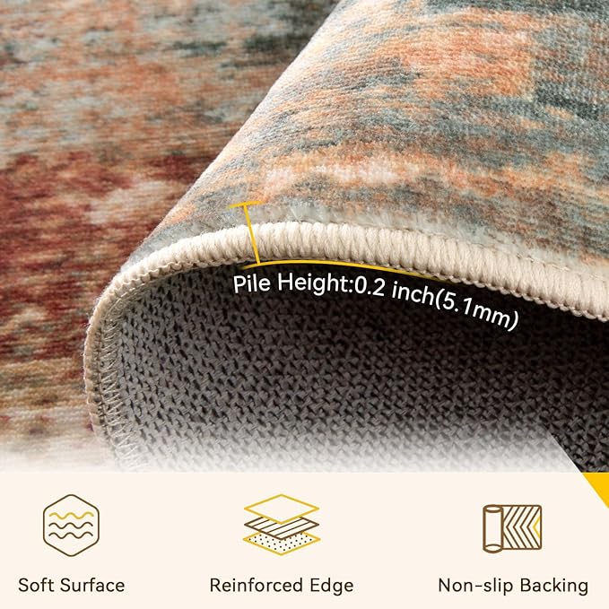 RELEANY Washable Area Rugs 6'x9' Non-Slip Modern Abstract Soft for Living Room Entryway Bedroom Kitchen, Print Pattern, Brown Rust Red Green Blue Multi