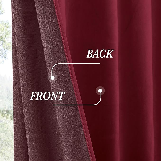 RYB HOME Burgundy Red Velvet Curtains for Christmas Decor, Soft Luxury Backdrops for Studio Theater, Back Tab Design for Bedroom Living Room, 52" W x L100 L, 2 Panels Set