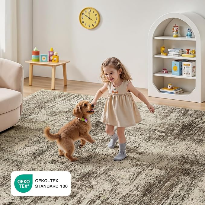 Lofus 8x10 Area Rug for Living Room, Brown Abstract Large Rugs with Non-Slip Backing, Neutral Modern Washable Carpet for Bedroom Dining Room Home Office Nursery Indoor