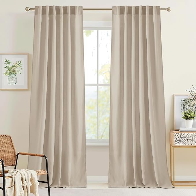 RYB HOME Linen Sheer Curtains 90 inches Long 2 Panels Set,Natural Lightweight Light Filtering Half Privacy Gauze Curtains Cortina for Living Room Bedroom, W 52 x L 90, Taupe