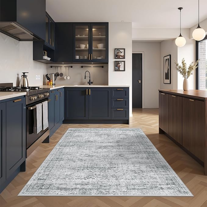 4x6 Area Rug for Entryway,Washable Kitchen Rug,Grey | Small Rug for Hallway,Bedroom,Living Room,Dining Room,Thin,Soft, Neutral Rug,Stain Resistant Indoor Carpet,Non Slip