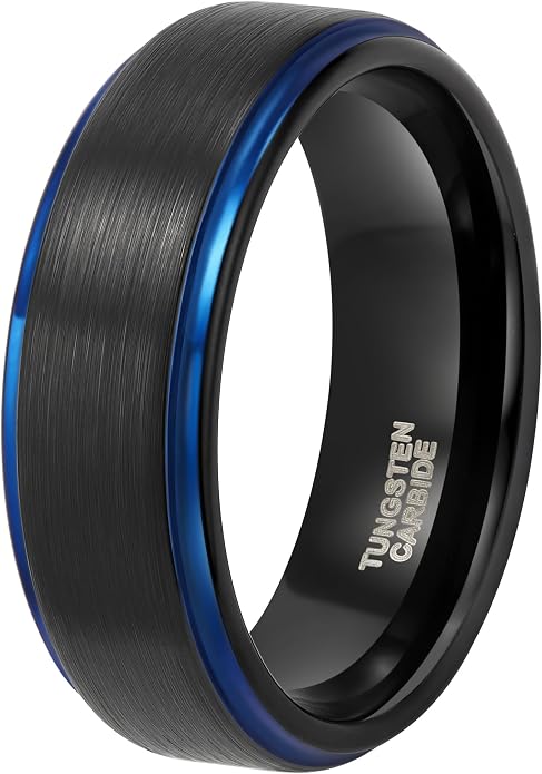 TRUMIUM 4mm 6mm 8mm Tungsten Rings for Men Women Silver Blue Rose Gold Plated Black Tungsten Wedding Band Matte Brushed Finish Comfort Fit Size 4-15