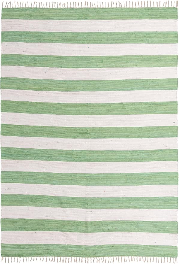 Unique Loom Chindi Rag Collection Area Rug - Striped (10' x 14' 1" Rectangle, Green and Ivory)