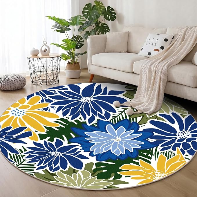 ZonLi Colorful Outdoor Rug 6x6Ft Waterproof Multicolored Indoor Area Rug Washable Outdoor Patio Rugs Tropical Floral Non Slip Outdoor Carpet for Living Room, Pool,Backyard,Deck,Camping