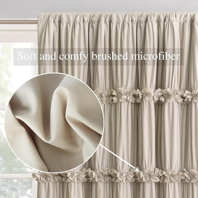 Homechoice Decor Boho Room Divider Curtains Single Panel, 100" W x 84" L | Ruched Blackout Window Treatments with 3 Rows of Butterfly Flowers, Rustic Rod Pocket Sliding Door Curtains, Camel (LQ-30)
