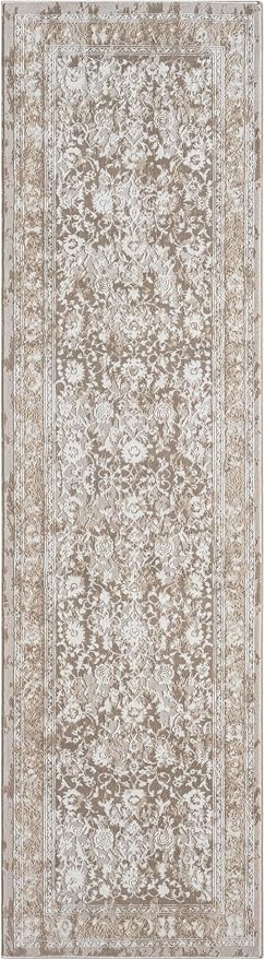 Amber Traditional Floral Runner Rug for Kitchen, 2x7 Vintage Persian-Inspired Beige Neutral Runner, Medium Pile Stain Resistant Carpet for Bedroom, Hallway or Entryway (2' x 7', Beige)