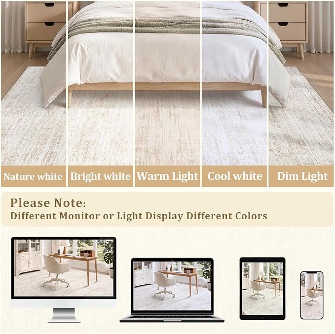 5x7 Area Rugs for Living Room Washable Rugs Neutral Abstract Large Rug Soft Modern Carpet Non-Slip Stain Resistant Low Pile Rug for Bedroom Dining Room Nursery Home Office Under Table Area Rug Beige