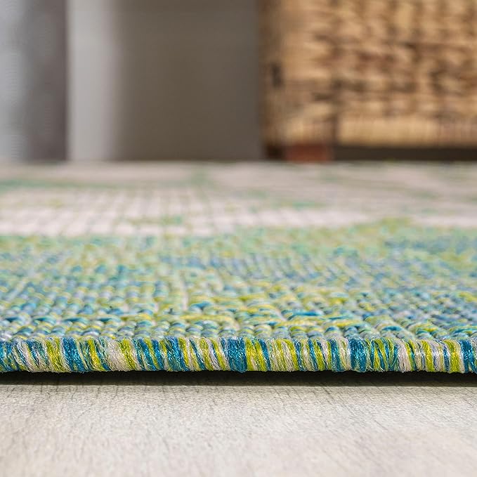 JONATHAN Y Floral Textured Weave Indoor Outdoor Area Rug 5X8 Cream/Green, Zinnia Modern for Backyard, Patio, Porch, Easy-Cleaning, High Traffic, Pet-Friendly, Non-Shedding (SMB110D-5)