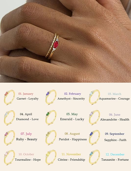 FUNEIA Gold Birthstone Rings for Women Non Tarnish Trendy Stackable Gold Rings that Don't Tarnish Dainty Emerald Green Gemstone Cubic Zirconia Wedding Engagement Ring for her Birthday Gifts Jewelry