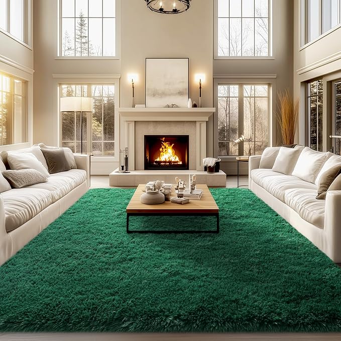qulint 9x12 Area Rug for Living Room, Dark Green Large Rug for Bedroom | Fluffy Plush Modern Rug, Fuzzy Forest Rug for Boys and Girls Dorm Kid Room Classroom Christmas Home Decor