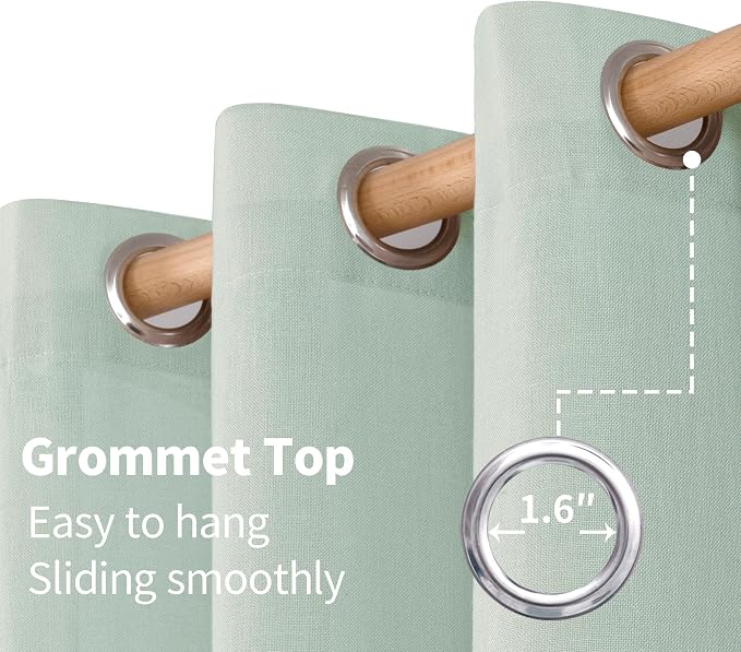 YoungsTex Mint Green Linen Semi Sheer Curtains 84 Inches Length for Living Room Spring Decor - Sage Light Filtering Drapes with Grommet Boho for Bedroom Dining Lightweight, 2 Panels, 52 X 84 Inch