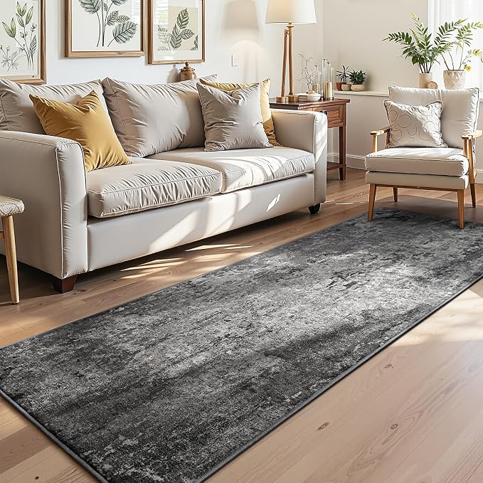3x7 Black Rug Runners for Hallways Kitchen Runner Rug Non Slip Washable Black Long Runner Rugs with Rubber Backing Soft Abstract Carpet Runner for Bedroom, Kitchen, Bathroom, Entryway