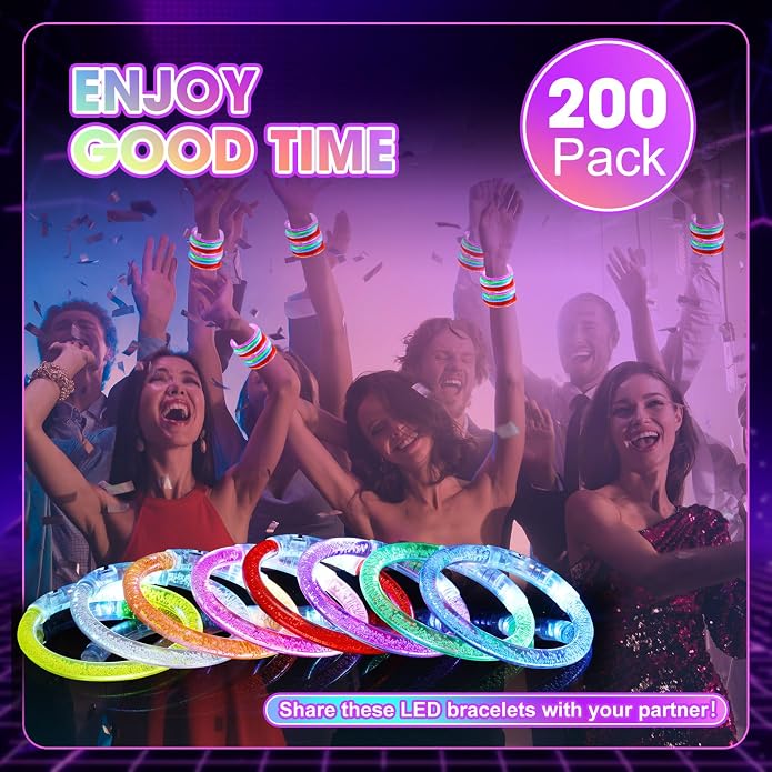 Junkin Glow Sticks Bracelets Glow in The Dark Bracelets LED Flashing Light Up Neon Supplies for Light Up Rave Concert Birthday Carnival Party Favors