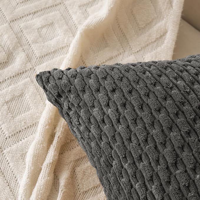 Set of 4 Dark Grey Decorative Throw Pillow Covers 24x24 Inch Corduroy Pillow Covers for Bed Couch Sofa Living Room Soft Square Cushion Cases