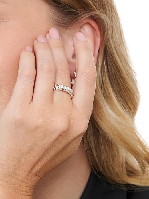 DEVATA Gold or Rhodium Plated Sterling Silver 925 – Eternity, Band Ring for Women – Heart, Knot, Clover, Infinity, Mariner, Cable, Curb, Cuban, Figaro, Daisy, Rope, Ribbed, Dome
