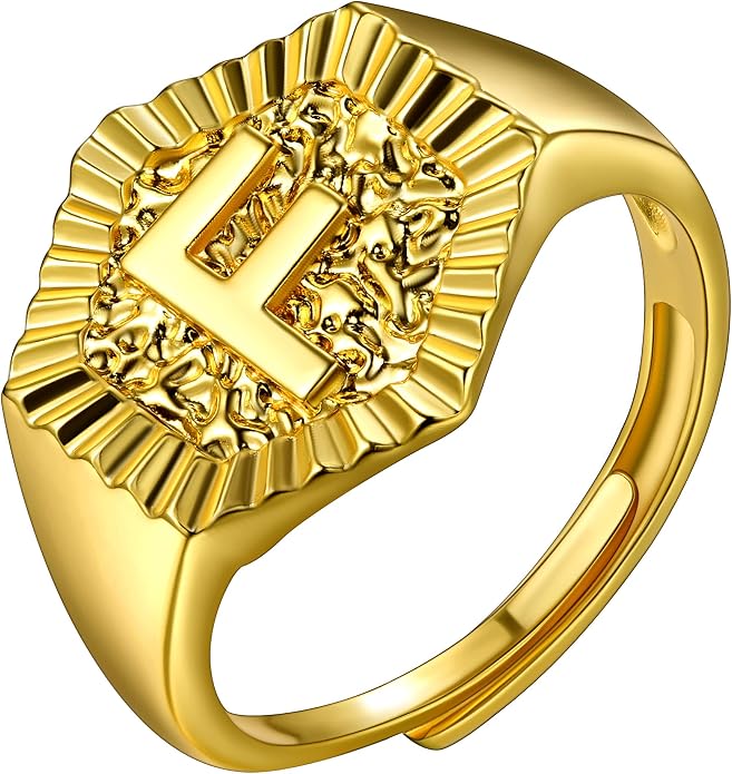 U7 Initial Ring Wedding Band for Men Women 18K Gold Plated Statement Hexagon A-Z Letter Jewelry Personalized Stackable Signet Rings