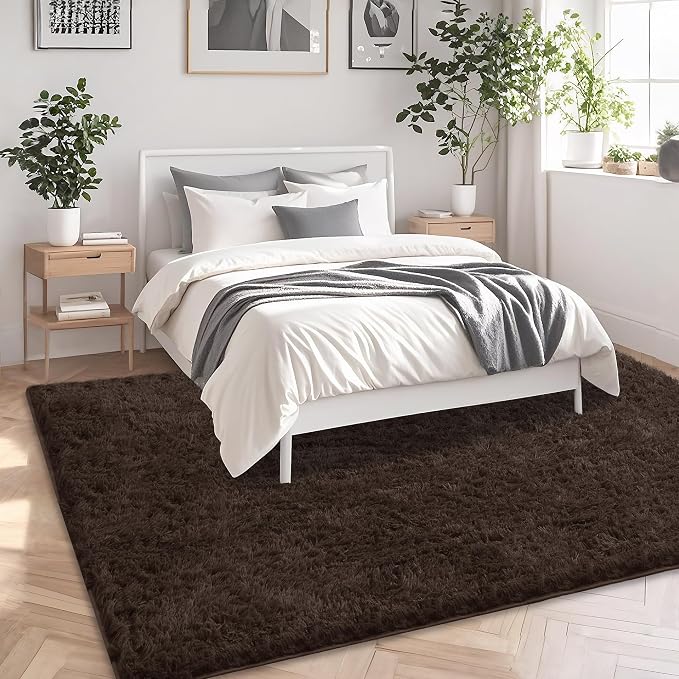 6x9 Brown Fluffy Shag Area Rugs for Living Room Bedroom Nursery | Ultra Soft Comfy, Large Fuzzy Shaggy Plush Carpet for Kids Boys Girls Teen Dorm, Modern Indoor Home Decor, Upgrade Non-Slip