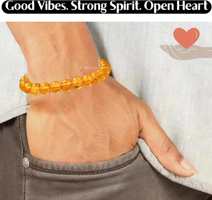 Amazing Gemstone Amber Quartz Bracelet for Women Men's Gifts - Protection Healing Crystal Bracelet - 8mm Gemstone Beaded Adjustable Bracelet Pulseras para Hombres Mujer Stocking Stuffers