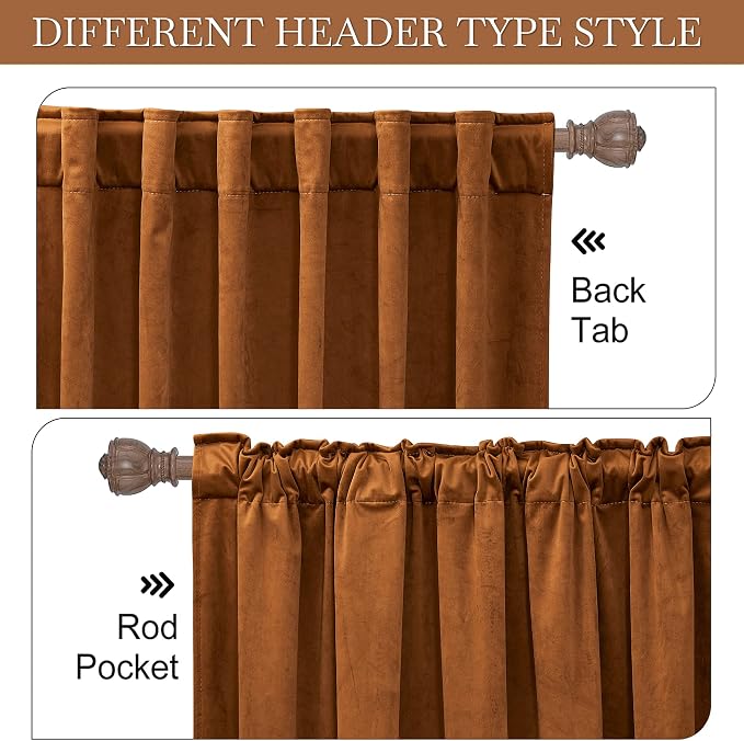 RYB HOME Plush Velvet Curtains 96 inches, Heavy Duty Back Tab Decorative Window Drapes Privacy Room Darkening Covering for Living Room Playroom, Golden Oak, W52 x L96 inches, 2 Panels