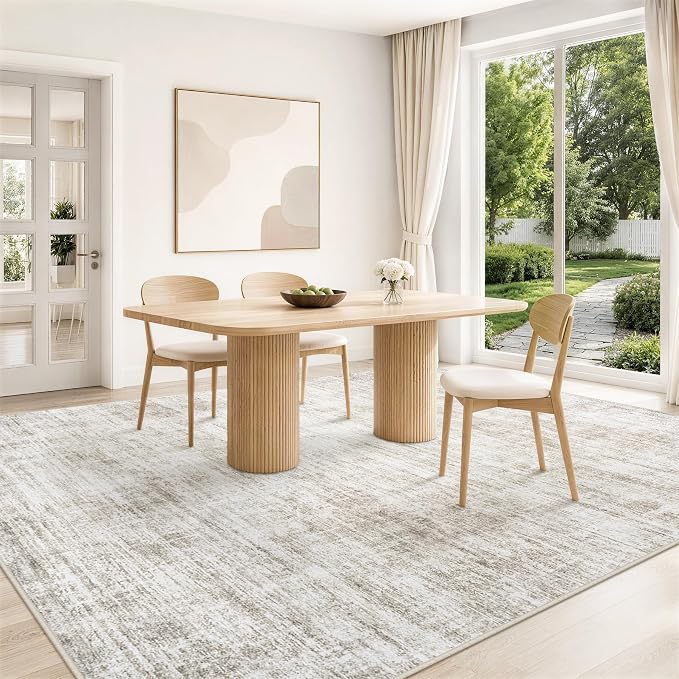 8x10 Area Rugs for Living Room Washable Rugs Neutral Abstract Large Rug Soft Modern Carpet Non-Slip Stain Resistant Low Pile Rug for Bedroom Dining Room Nursery Home Office Under Table Area Rug Brown
