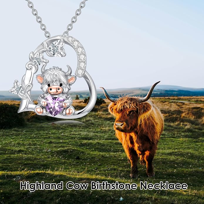 PELOVNY Teddy Bear Necklace for Women 925 Sterling Silver Bear/Highland Cow/Fox/Cat/Axolotl Birthstone Necklace Christmas Birthday Jewelry Gifts for Mom Daughter Wife Sister