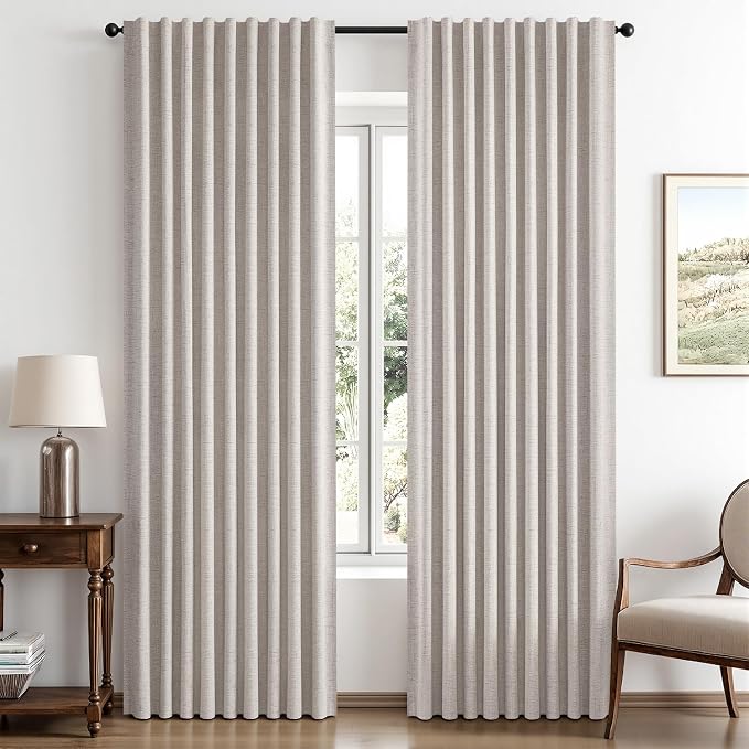 MIULEE 100% Blackout Linen Curtains for Bedroom 70 x 84 Inch Ivory 2 Panels | Thermal Insulated, Room Darkening Drapes for Living Room, Back Tab Rod Pocket Pinch Pleated, Solid Luxury Decor