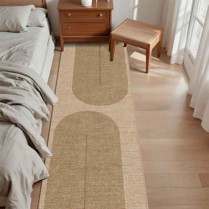 Non-Slip Jute Rug for Entryway: 2.5x6 Outdoor Mat - Geometric Arch Pattern | Safe Walking for Family All Day and Help with Cutting Slip Falls by 70%