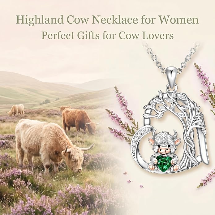 PELOVNY Teddy Bear Necklace for Women 925 Sterling Silver Bear/Highland Cow/Fox/Cat/Axolotl Birthstone Necklace Christmas Birthday Jewelry Gifts for Mom Daughter Wife Sister