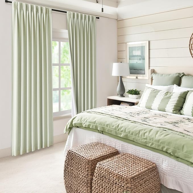 WEST LAKE Soft Green French Pleat Blackout Curtain Panels 102 Inches Long | Pinch Pleat Linen Blended Drapes for Bedroom Living Room,Thermal Insulated Window Treatment,40"Wx102"L(Pack of 2)
