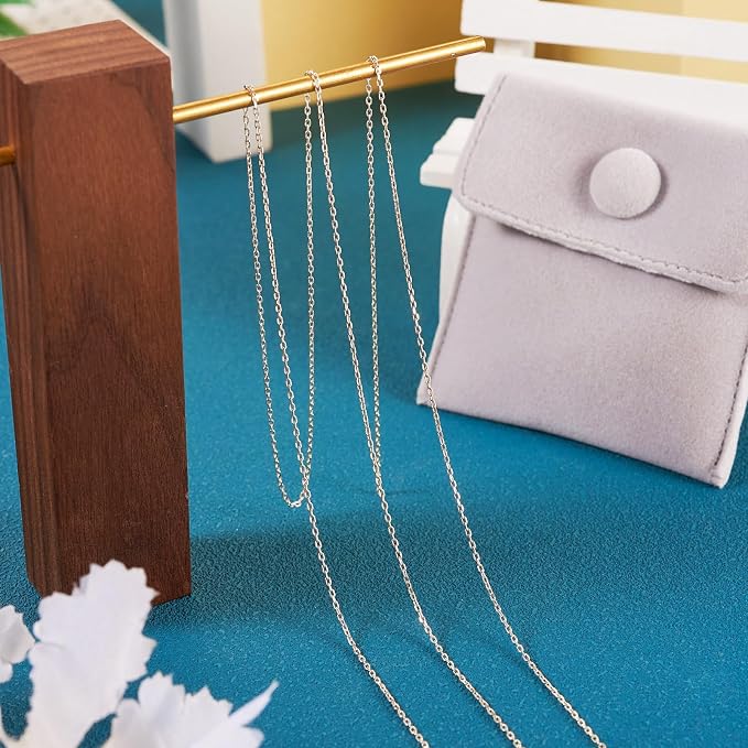 Elecrelive 925 Sterling Silver Cable Chain 3.28 Feet Unwelded Necklace Chains with Jewelry Cleaning Cloth Velvet Storage Bag for Men Women Jewelry Chain DIY Making
