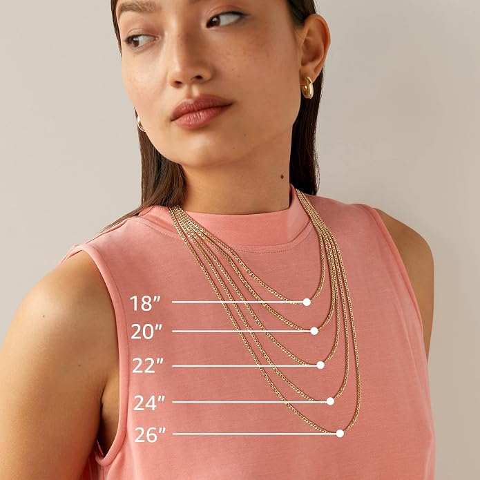 PAVOI 22K Gold Plated Chain Necklace For Women | Italian Solid 925 Sterling Silver Necklace for Men | Cuban Link, Rope, Snake & Rope Diamond-Cut Herringbone | Trendy Unisex Jewelry