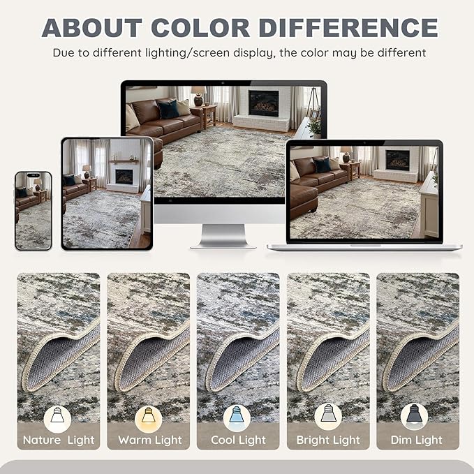 DMOYEST Area Rug Living Room Rugs - 8x10 Washable Large Soft Indoor Neutral Modern Abstract Low Pile Rug Carpet for Bedroom Dining Room Farmhouse Home Office - Brown Rust
