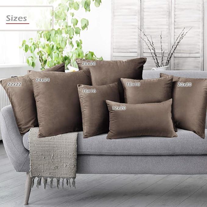 Nestl Throw Pillow Covers, Cozy Velvet Decorative Outdoor Pillow Covers 16x16 Inches, Soft Solid Cushion Covers for Sofa, Bed and Car, Set of 4 - Chocolate Brown