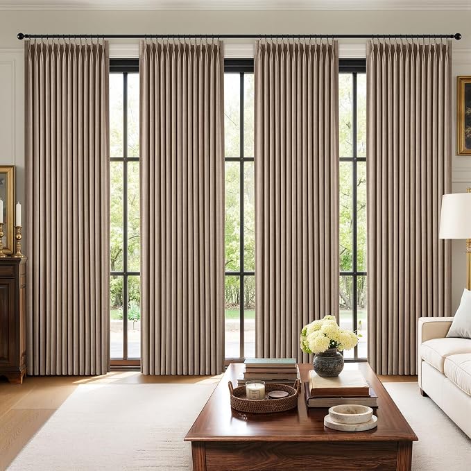 MIULEE Pinch Pleated 100% Blackout Curtains 40"x108" Long Linen 4 Panel Set | Thick Linen, Memory Trained Pleat, Back Tab Double Layer Drapes, Thermal Insulated, Curtain for Bedroom Living Room Darkening