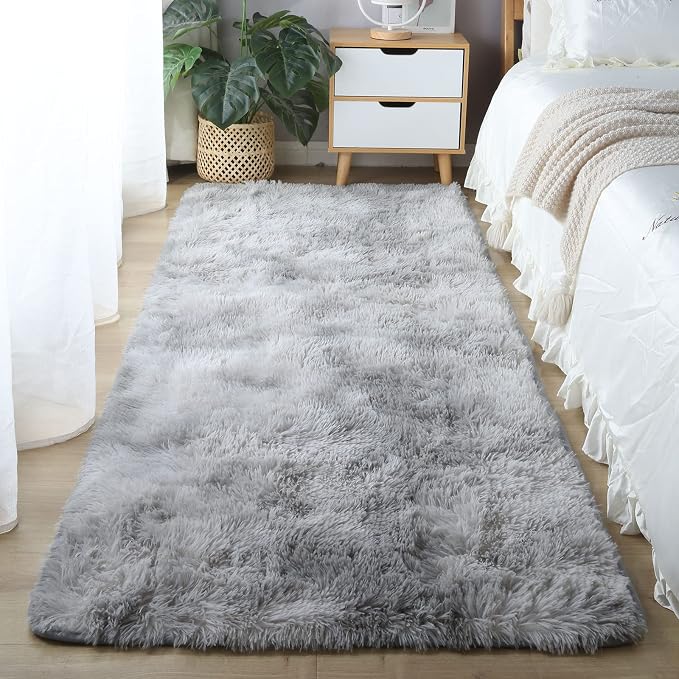 Grey Area Rug 6x9 for Living Room - Fluffy Soft Carpet Tie-Dyed Light Gray | Ultra Soft Shag Microfiber Memory Foam Cushioning For Cloud-Like Barefoot Comfort - The Softest Spot In Your Living Room