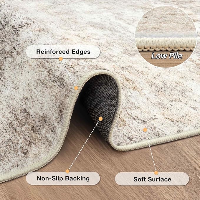 8x10 Area Rugs Living Room Rug Modern Abstract Neutral Washable Rugs Non Slip Soft Carpet Large Area Rug Low Pile Stain Resistant Non Shedding for Bedroom Nursery Dining Room Home Office Brown