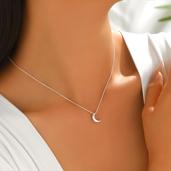 Crescent Moon Necklace for Women, 925 Sterling Silver Crescent Choker Necklace 14K Gold Plated Dainty Half Moon Pendant Necklace for Mother Daughter Mother Wedding Graduation Jewelry Gift
