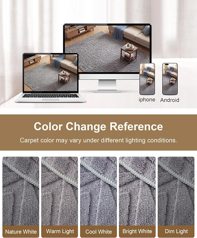 Carvapet 5x7 Area Rug - Grey High Low Pile Modern Floor Carpet, Washable Soft Plush 3D Texture Mat with Skid-Resistant Rubber Backing for Living Room Bedroom