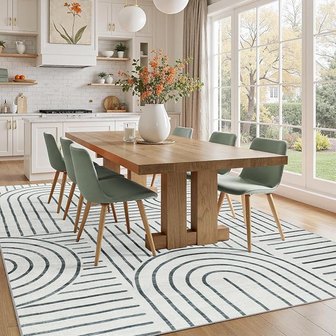 DCX Abstract Machine Washable 8x10 Rug, Gray Modern Accent Rug for Living Room, Soft Low Pile Non Slip Carpet, Kid & Pet Friendly Stain Resistant Rug for Bedroom Dining Room Office