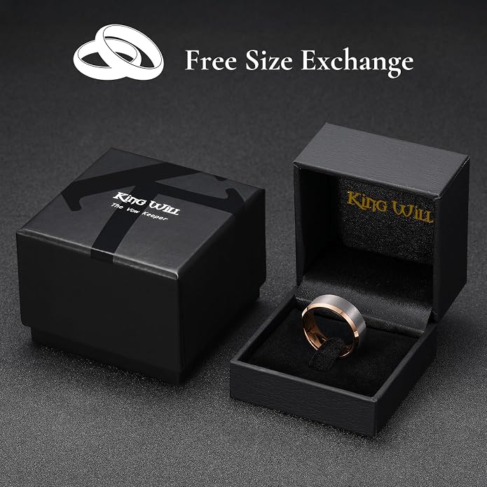 King Will Tungsten Men's Wedding Ring - Available in 6mm to 10mm, Black/Silver, Matte Finish, Beveled Polished Edge, Comfort Fit